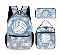 QIQISE Zaino da pallavolo con portapranzo e astuccio, 40,6 cm, a tema pallavolo, regolabile, leggero, grande capacità, colorato, set di zaino da pallavolo per bambini, ragazze e ragazzi, Zaino da