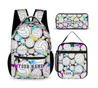 QIQISE Zaino da pallavolo con portapranzo e astuccio, 40,6 cm, a tema pallavolo, regolabile, leggero, grande capacità, colorato, set di zaino da pallavolo per bambini, ragazze e ragazzi, Zaino da