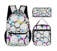QIQISE Zaino da pallavolo con portapranzo e astuccio, 40,6 cm, a tema pallavolo, regolabile, leggero, grande capacità, colorato, set di zaino da pallavolo per bambini, ragazze e ragazzi, Zaino da