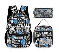 QIQISE Zaino da pallavolo con portapranzo e astuccio, 40,6 cm, a tema pallavolo, regolabile, leggero, grande capacità, colorato, set di zaino da pallavolo per bambini, ragazze e ragazzi, Zaino da