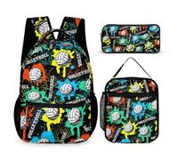 QIQISE Zaino da pallavolo con portapranzo e astuccio, 40,6 cm, a tema pallavolo, regolabile, leggero, grande capacità, colorato, set di zaino da pallavolo per bambini, ragazze e ragazzi, Zaino da