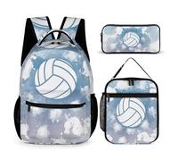 QIQISE Zaino da pallavolo con portapranzo e astuccio, 40,6 cm, a tema pallavolo, regolabile, leggero, grande capacità, colorato, set di zaino da pallavolo per bambini, ragazze e ragazzi, Zaino da