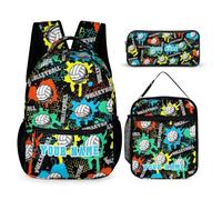 QIQISE Zaino da pallavolo con portapranzo e astuccio, 40,6 cm, a tema pallavolo, regolabile, leggero, grande capacità, colorato, set di zaino da pallavolo per bambini, ragazze e ragazzi, Zaino da