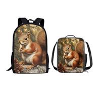 QIQISE Zaino per bambini Set Con Lunch Box American Visone Stampa Zaino Per Ragazzi Ragazze Zaini da 17 Pollici Per Scuola & Viaggio Zaini Bambino, Scoiattolo, Taglia unica