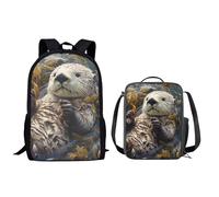 QIQISE Zaino per bambini Set Con Lunch Box American Visone Stampa Zaino Per Ragazzi Ragazze Zaini da 17 Pollici Per Scuola & Viaggio Zaini Bambino, Lotter marina, Taglia unica