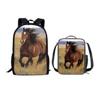 QIQISE Zaino per bambini Set Con Lunch Box American Visone Stampa Zaino Per Ragazzi Ragazze Zaini da 17 Pollici Per Scuola & Viaggio Zaini Bambino, Cavallo, Taglia unica