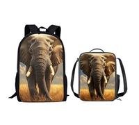 QIQISE Zaino per bambini Set Con Lunch Box American Visone Stampa Zaino Per Ragazzi Ragazze Zaini da 17 Pollici Per Scuola & Viaggio Zaini Bambino, Elefante, Taglia unica