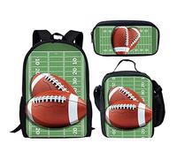 QIQISE Zaino per la scuola media Set per ragazzi borsa per il pranzo alla moda borse portamatite borsa libro stampa baseball, Rugby 3, Taglia unica