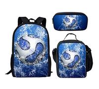 QIQISE Zaino per la scuola media Set per ragazzi borsa per il pranzo alla moda borse portamatite borsa libro stampa baseball, Calcio 8, Taglia unica