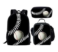QIQISE Zaino per la scuola media Set per ragazzi borsa per il pranzo alla moda borse portamatite borsa libro stampa baseball, Baseball 2, Taglia unica