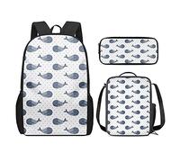 QIQISE Zaino per la scuola per ragazze, 3 pezzi, classico, grande, borsa termica per il pranzo per bambini, astuccio piccolo con stampa di leone accogliente, Beluga-beige, Taglia unica, Zaini
