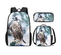 QIQISE Zaino per la scuola per ragazze, 3 pezzi, classico, grande, borsa termica per il pranzo per bambini, astuccio piccolo con stampa di leone accogliente, Falco, Taglia unica, Zaini Tradizionali