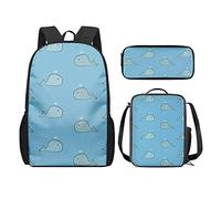 QIQISE Zaino per la scuola per ragazze, 3 pezzi, classico, grande, borsa termica per il pranzo per bambini, astuccio piccolo con stampa di leone accogliente, Cartoni animati Delfino, Taglia unica