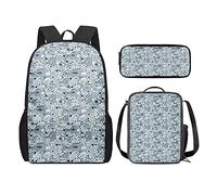 QIQISE Zaino per la scuola per ragazze, 3 pezzi, classico, grande, borsa termica per il pranzo per bambini, astuccio piccolo con stampa di leone accogliente, Bolla grigia, Taglia unica, Zaini