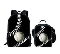 QIQISE Zaino per la scuola, set di portapranzo, per ragazzi e adolescenti, alla moda, per libri e rugby, Baseball 2-2, Taglia unica