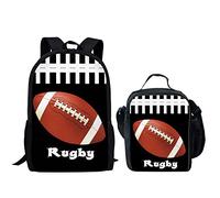 QIQISE Zaino per la scuola, set di portapranzo, per ragazzi e adolescenti, alla moda, per libri e rugby, Rugby 1-2, Taglia unica