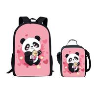 QIQISE Zaino per ragazzi Set Basket Going Through the Net Borse da scuola 2 pezzi Laptop Schoolbag e Cooler Lunch Tote Box, Panda rosa., Taglia unica