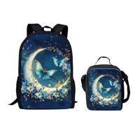 QIQISE Zaino per ragazzi Set Basket Going Through the Net Borse da scuola 2 pezzi Laptop Schoolbag e Cooler Lunch Tote Box, Farfalla blu., Taglia unica