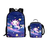 QIQISE Zaino per ragazzi Set Basket Going Through the Net Borse da scuola 2 pezzi Laptop Schoolbag e Cooler Lunch Tote Box, Carino Cartoon Axolotl, Taglia unica