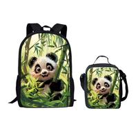 QIQISE Zaino per ragazzi Set Basket Going Through the Net Borse da scuola 2 pezzi Laptop Schoolbag e Cooler Lunch Tote Box, Panda divertente., Taglia unica