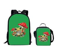 QIQISE Zaino per ragazzi Set Basket Going Through the Net Borse da scuola 2 pezzi Laptop Schoolbag e Cooler Lunch Tote Box, Fungo Rana Carino, Taglia unica