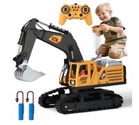QiquBox Escavatore Telecomandato Bambini 2,4 GHz RC Escavatore Radiocomandato Ruspa Telecomandata con Pala Metallica Spray Luci e Suoni Escavatores Giocattolo Per Bambino Ragazzi e Ragazze 3-8 Anni