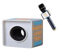 qiqule Microfono personalizzato Logo Live Equipment Box Cube Triangle Interview Box Karaoke mic Bandiere (Bianco)