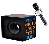 qiqule Microfono personalizzato Logo Live Equipment Box Cube Triangle Interview Box Karaoke mic Bandiere (nero)