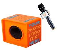 qiqule Microfono personalizzato Logo Live Equipment Box Cube Triangle Interview Box Karaoke mic Bandiere (arancia)