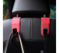 Qirc Ganci per auto, 2 pezzi, in pelle, organizer per borse, ganci universali per poggiatesta auto, per appendere borse della spesa (rosso)
