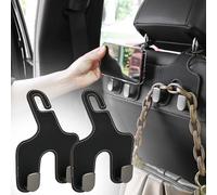 Qirc Ganci per borse auto, confezione da 2 staffe in pelle per poggiatesta auto, ganci 2 in 1, per appendere borse, borse della spesa (linea bianca nera)