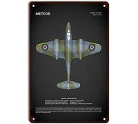 QIRIUS Targa in metallo a forma di aeromobile The Gloster Meteor, decorazione da parete divertente per casa, cucina, bar, pub, bar, bar, bar, garage, vintage, retrò, 30,5 x 20,3 cm