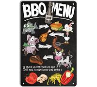 QIRIUS Targa in metallo con menu barbecue e regole del barbecue, decorazione da parete divertente per casa, cucina, bar, pub, bar, bar, bar, bar, garage, vintage, retrò, 30,5 x 20,3 cm