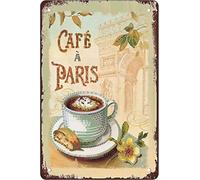QIRIUS Targa in metallo con scritta "cafe a paris", decorazione da parete divertente per casa, cucina, bar, vintage, retrò, 30,5 x 20,3 cm