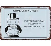 QIRIUS Targa in metallo con scritta "chance card" vintage monopoly, cartolina di compleanno, decorazione da parete, decorazione divertente per casa, cucina, bar, vintage, retrò, 30,5 x 20,3 cm
