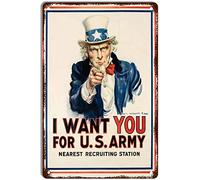 QIRIUS Targa in metallo con scritta "I Want You for US Army", decorazione da parete divertente per casa, cucina, bar, pub, bar, bar, bar, garage, vintage, retrò, 30,5 x 20,3 cm