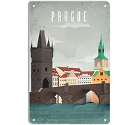 QIRIUS Targa in metallo con scritta in lingua inglese "Praga", decorazione da parete divertente per casa, cucina, bar, pub, bar, caffetteria, garage, vintage, retrò, 30,5 x 20,3 cm