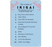 QIRIUS Targa in metallo con scritta "The 10 Rules of IKIGAI", decorazione da parete divertente per casa, cucina, bar, pub, bar, bar, garage, vintage, retrò, 30,5 x 20,3 cm