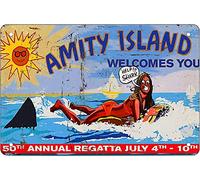 QIRIUS Targa in metallo con scritta "Welcome to Amity Island", decorazione da parete divertente per casa, cucina, bar, vintage, retrò, 30,5 x 20,3 cm