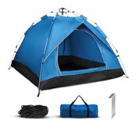 Qisan Tenda a cupola idraulica automatica da campeggio per 3-4 persone baldacchino con borsa per il trasporto, facile da montare, tenda da campeggio selvaggia, tende economiche per 4 persone, blu