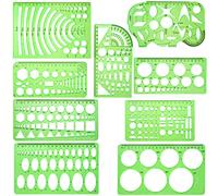 Qisf - 9 sagome con forme geometriche e righelli, in plastica, per scuola, ufficio, edilizia, colore verde trasparente