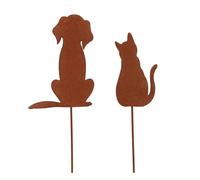 QishGO Metallo Animale Yard Decors Garden Art Animali arrugginiti per decorazioni esterne Accessorio decorativo per esterni Palo decorativo per esterni. gatto 1 cane