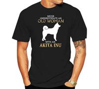 QISHUBAO Akita Inu Dog Shirts Old Woman with an Akita Inu Mens T-Shirt Cotton Unisex Black Tee Tops XL