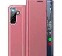 Qissy Custodia per Samsung Galaxy A17 5G, con finestra trasparente e specchio sottile di lusso A17 5G custodia con cavalletto, custodia rigida in policarbonato antiurto per Samsung A17 5G custodie