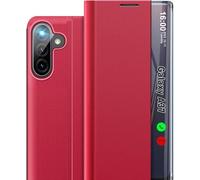 Qissy Custodia per Samsung Galaxy A37 5G, con finestra trasparente e specchio sottile A37 5G custodia con cavalletto, custodia rigida in policarbonato antiurto per Samsung A37 5G custodie (rosso)