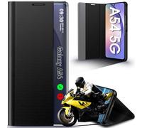 Qissy Custodia per Samsung Galaxy A54 5G, con finestra trasparente e specchio sottile di lusso A54 5G custodia con cavalletto, custodia rigida in policarbonato antiurto per Samsung A54 5G custodie