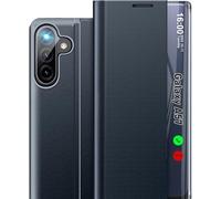 Qissy Custodia per Samsung Galaxy A57 5G, con finestra trasparente e specchio sottile A57 5G custodia con cavalletto, custodia rigida in policarbonato antiurto per Samsung A57 5G custodie (blu scuro)