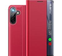 Qissy Custodia per Samsung Galaxy A57 5G, con finestra trasparente e specchio sottile A57 5G custodia con cavalletto, custodia rigida in policarbonato antiurto per Samsung A57 5G custodie (rosso)