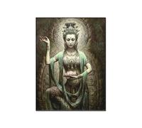 QITEX Quadro Su Tela 50x70cm Nessuna cornice Verde Tara Buddha Arte Arte Spirituale Dea della Misericordia Tela Quadri Poster Stampe Arte Murale Home Pittura