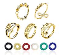 QITHGYD Set di 11 anelli Fidget - 5 anelli regolabili anti-stress e 6 anelli per agopressione, ansietà, massaggio anti-stress, anello antistress per il relax, sollievo dallo stress, ansia